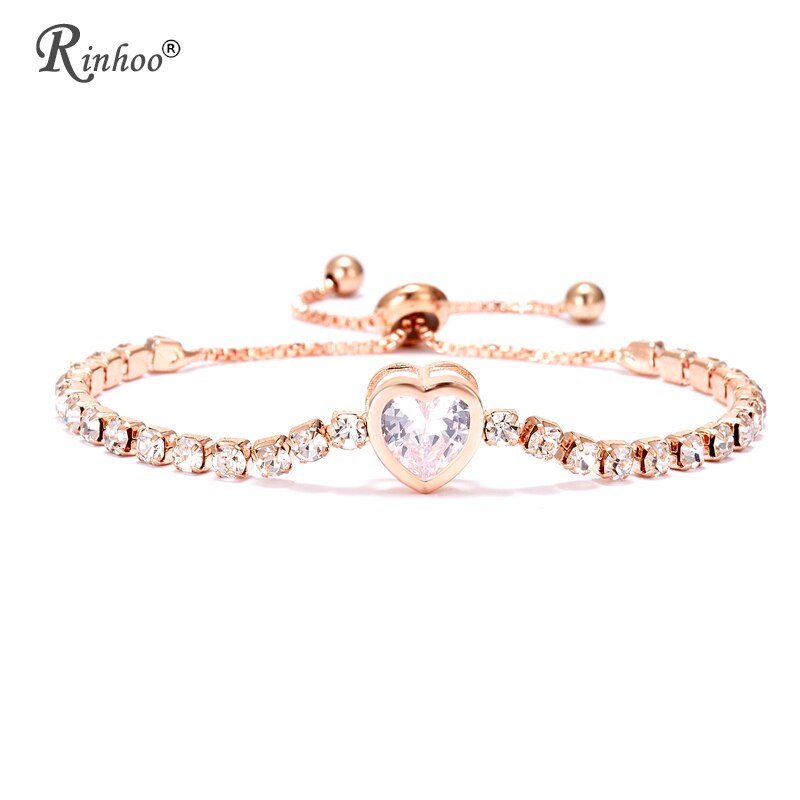 Rinhoo Hart Tennis Armband Voor Vrouwen Rose Goud Zilver Kleur Zirconia Charm Armbanden & Bangles Femme Bruiloft Sieraden