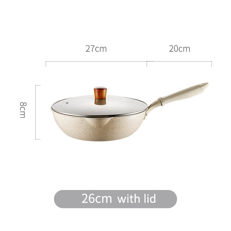 Dikke Bodem Maifan Stone Wok Non-stick Pannen Koekenpan Met Deksel Huishoudelijke Wok Koken Inductie Fornuis Gebruiksvoorwerpen Voor keuken: 26cm wok with lid