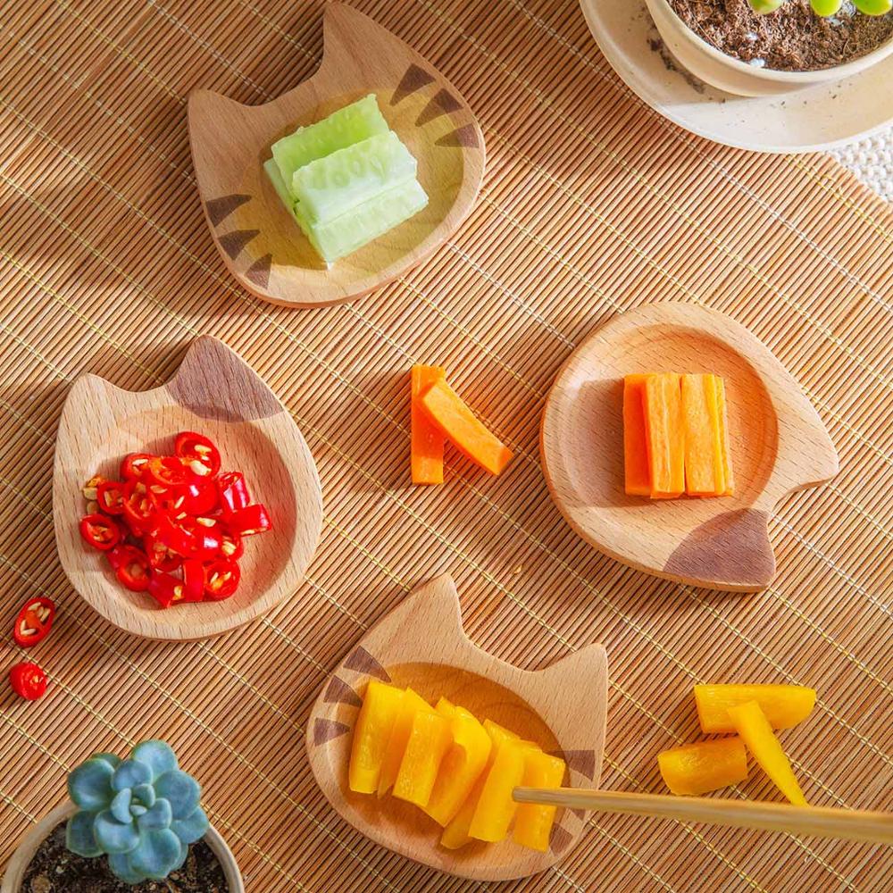 1pc Cat Shape Wood Plate Dessert Cake Dishes Tray Dinnerware Food Dessert Plate Snack Fruit Dish Saucer Kitchen Dinner Plates