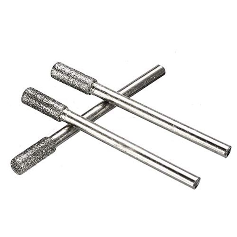 10PCS 4mm Diamond Coated Cylindrical Burr Chainsaw Sharpener Stone File Chain Saw Sharpening Carving Grinding Tools