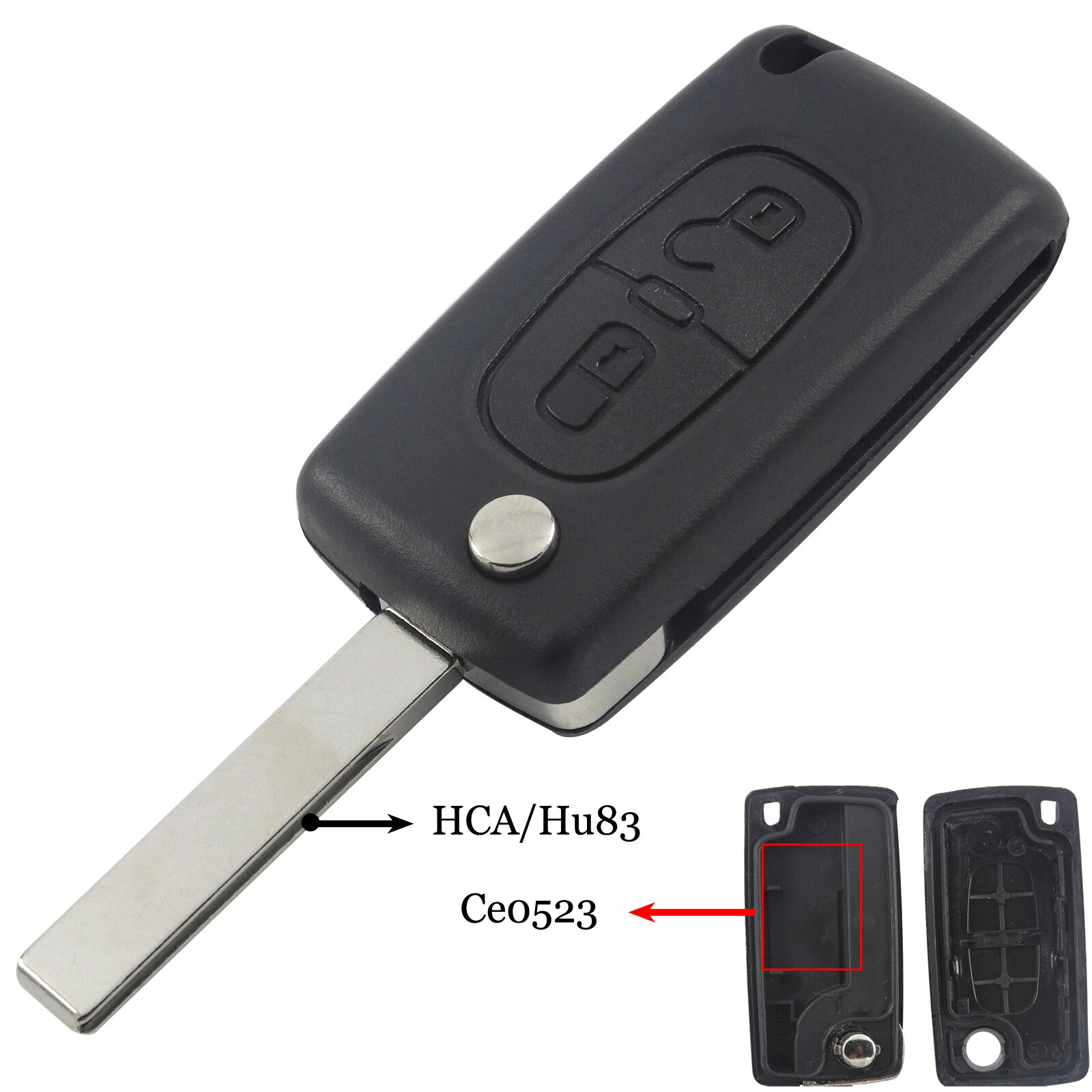Jingyuqin 2 knapper flip sammenfoldelig nøglecase blank skal til peugeot 107 207 407 307 307s 308 407 607 807 va2/ hca  ce0523 ce0536: Hca  ce0523