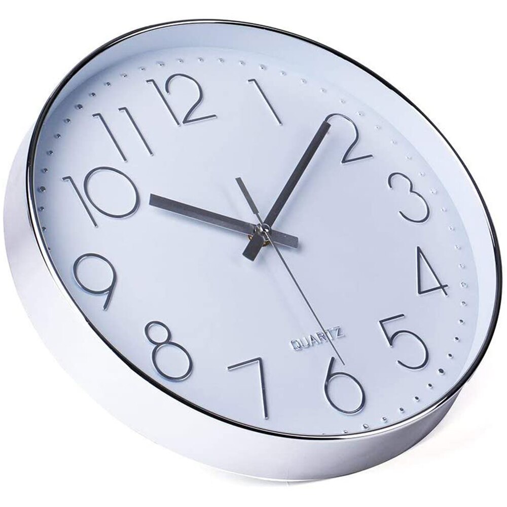 12 Inch Simple Modern Silent Quartz Wall Clock Round Clock White Background Clock Silent Wall Clock Home Office 3D: 01