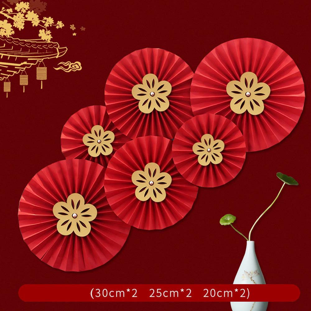 Abanico de boda rojo de estilo chino, manualidades de papel colgantes con flores, decoración de pared de salón para dormitorio, abanico de Origami, suministros para fiestas DIY, 6 uds.: Verde oliva