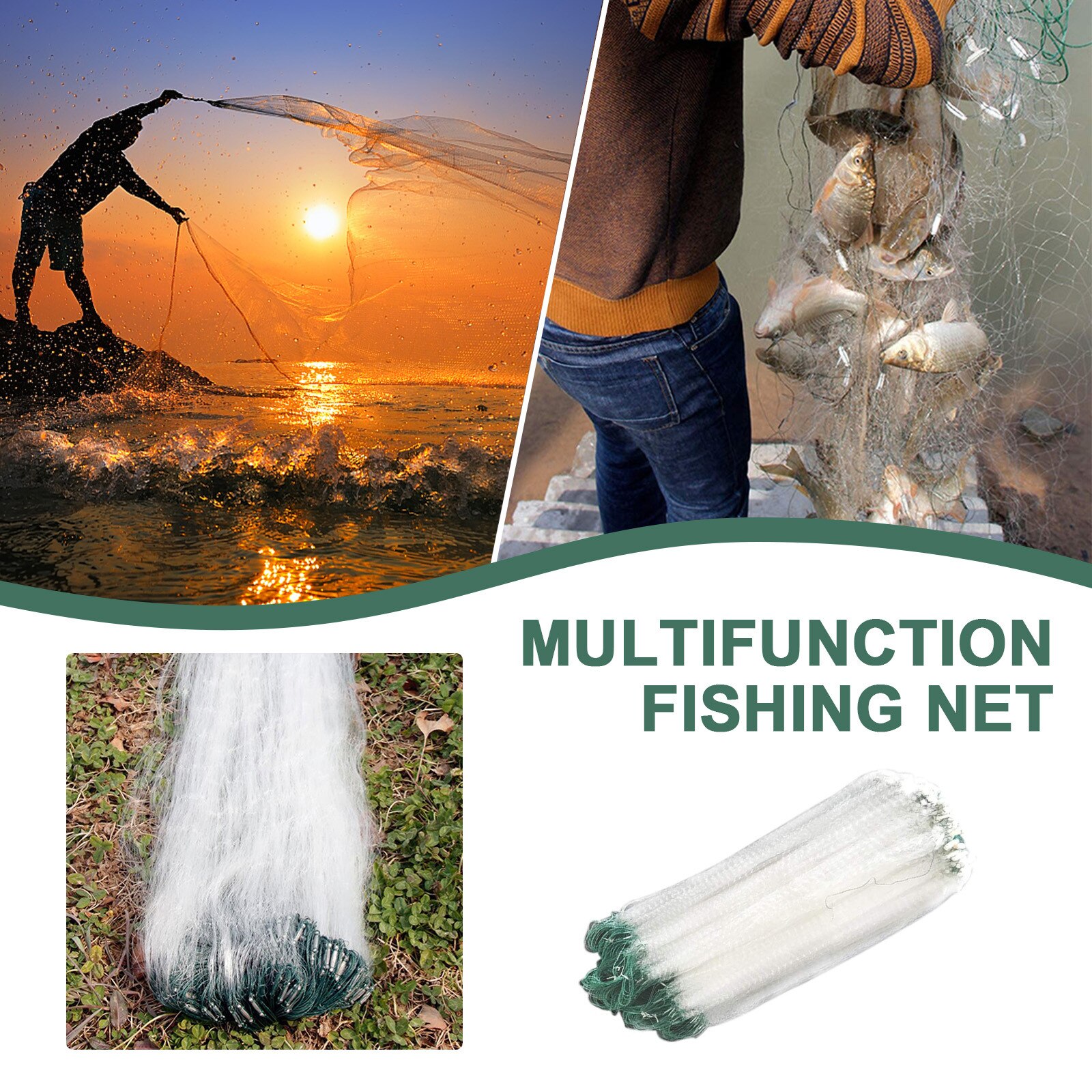 Three Layer Of Float Net Fishing Gear Mesh Fishing Net Fishing Tackle Fishing Network USA Hand Cast Net Outdoor Throw Catch Net