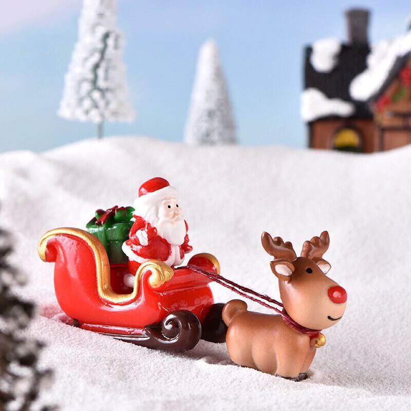 Christmas elk snowman sleigh deer car micro landscape snow decoration locomotive compartment resin decoration