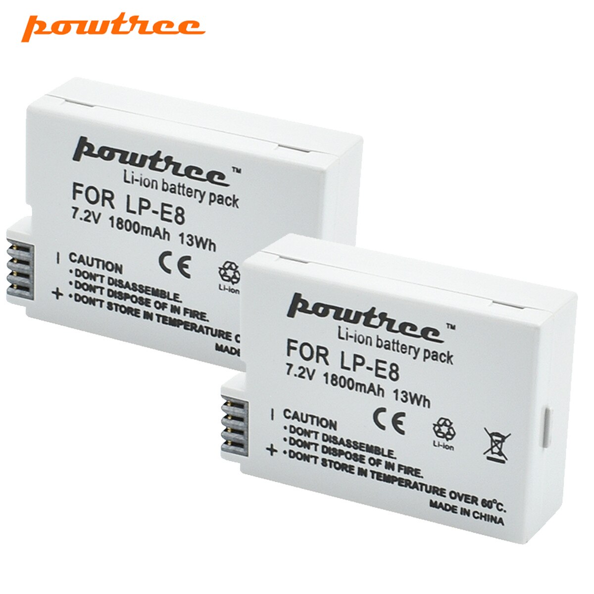Powtree-batería para Canon LP-E8 LP E8 LPE8 DSLR, batería para cámara Digital + cargador de repuesto EOS 600D 650D 550D 700D T4i T5i Rebel: 2BATTERY
