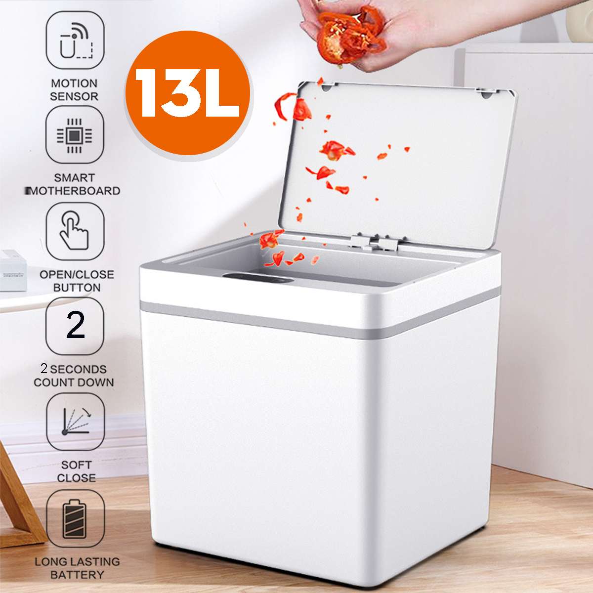 13L Induction Trash Can Automatic Touchless Infrared Intelligent Motion Sensor Waste Bin USB Rechargeable Household Trash Can