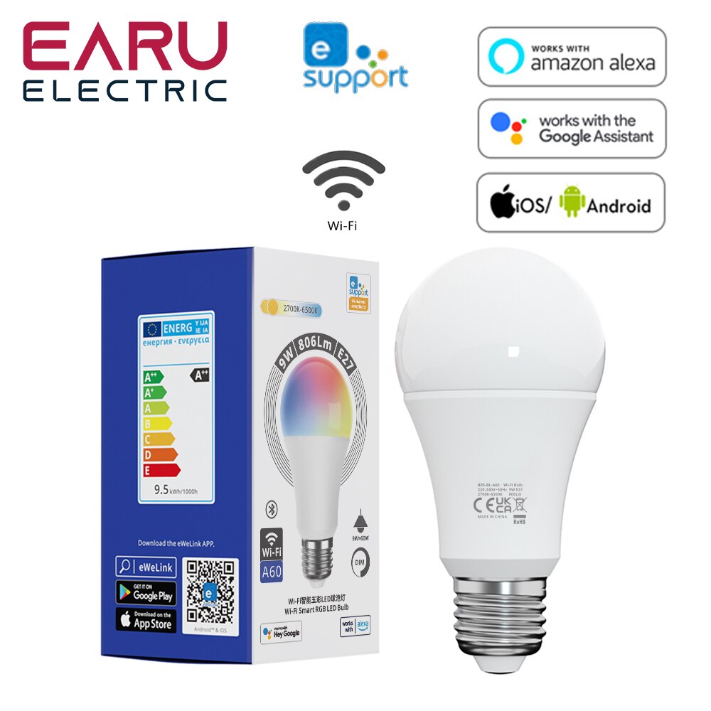 9W Wifi Smart Led Lamp 220-240V E27 Dimbare Rgb Lamp Afstandsbediening Ewelink App Voor google Home Assistent Alexa