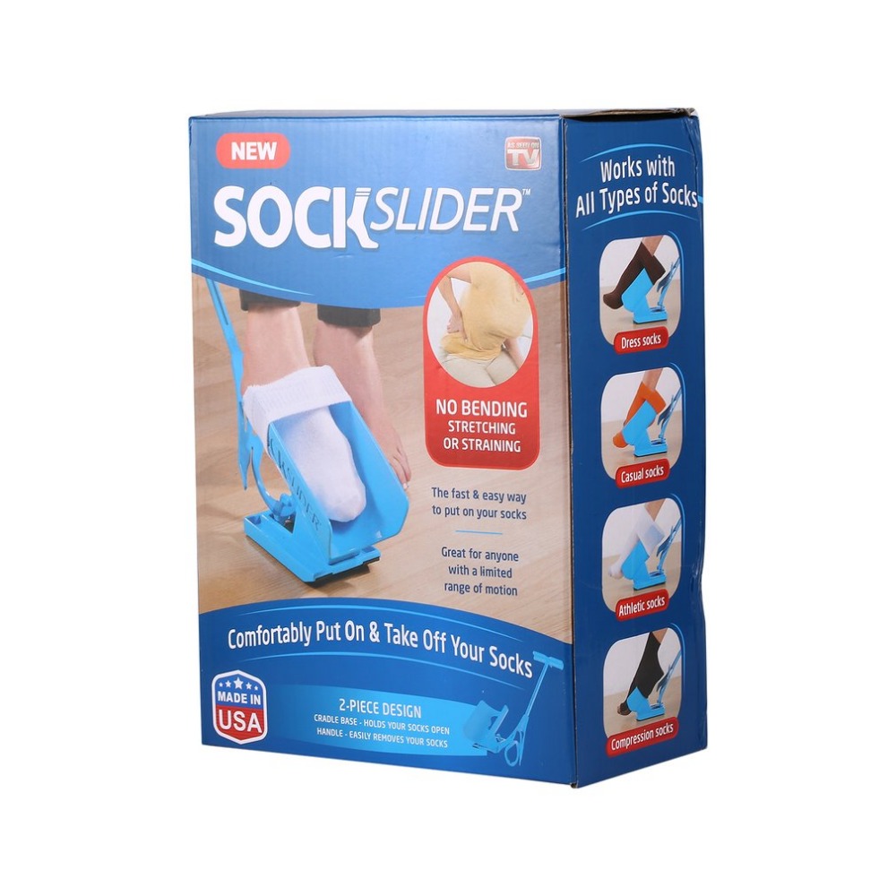Chaussette curseur aide aide facile mettre chaussettes sur Off pas de flexion étirement pour la grossesse et les blessures outil de vie bleu