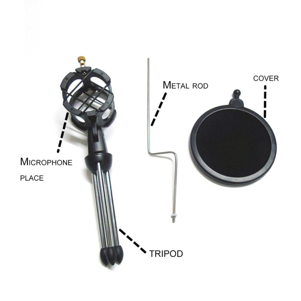 Metal Foldable Microphone Tripod Stand Boom Arm Desktop Microphone Stand Holder with Shock Mount Mic Holder Clip and Filter