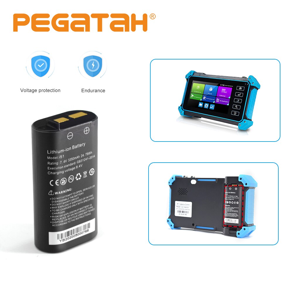 Batería de polímero de iones de litio para cámara IP, probador de CCTV, 7,4 V, 3350mAh, 8MP, CVI, CVBS, Monitor, 9651