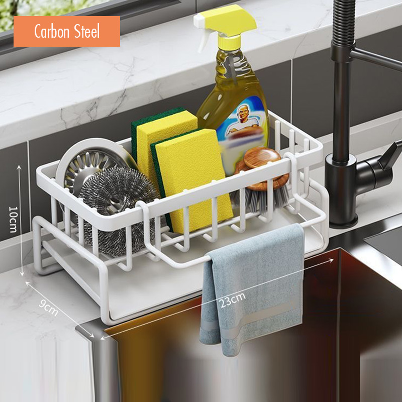 Kitchen Sink Drain Rack CarbonSelf-draining Sink Shelf Soap Sponge Holder Dishcloth Towel Rack Filter Basket Kitchen Accessories: Dark Khaki