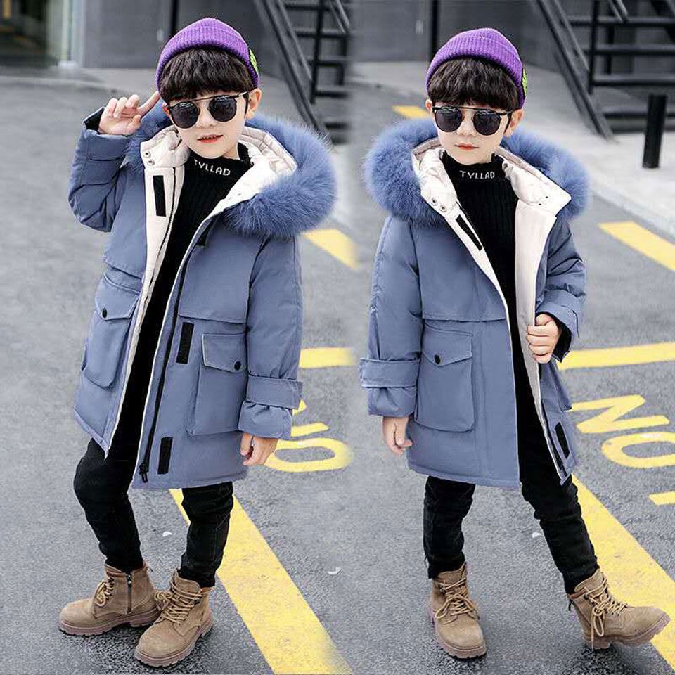 2 colori inverno addensare giacca pelliccia con cappuccio caldo bambini ragazzi cappotto invernale 4-13 anni bambini adolescente giù cotone parka capispalla