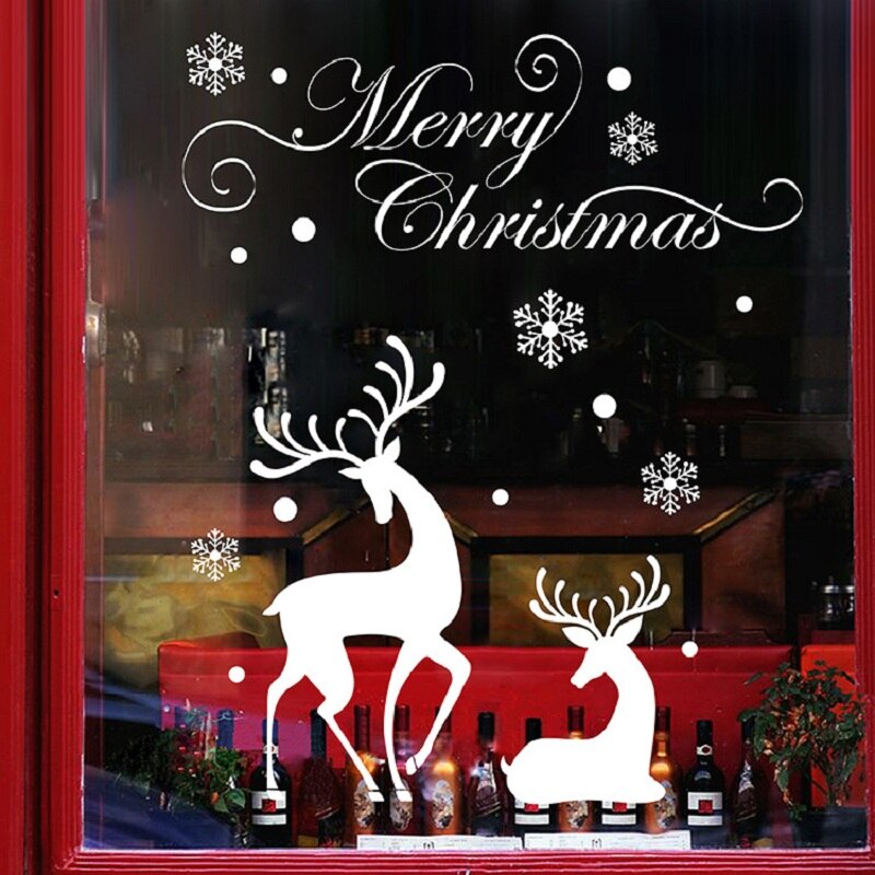 Merry Christmas Wall Stickers Cute Santa Claus Snowflake Elk Window Glass Stickers For Year Xmas Party Home Wall Decals: S07