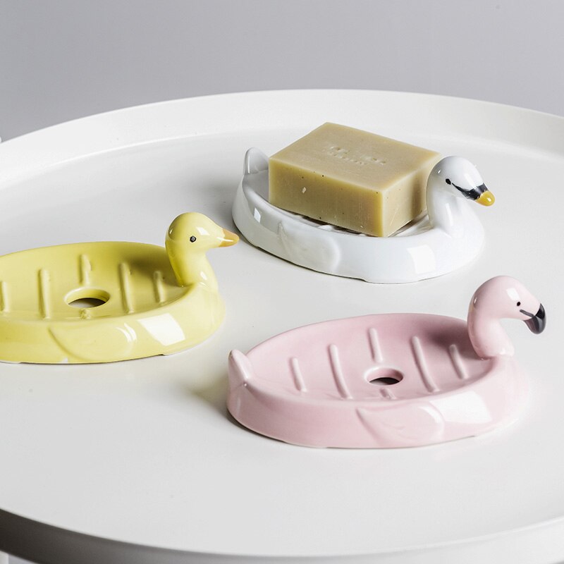 Flamingo Soap Dish Soap Tray Animal Soap Dish Ceramic with Drain Hole Personality Cute Soap Bathroom