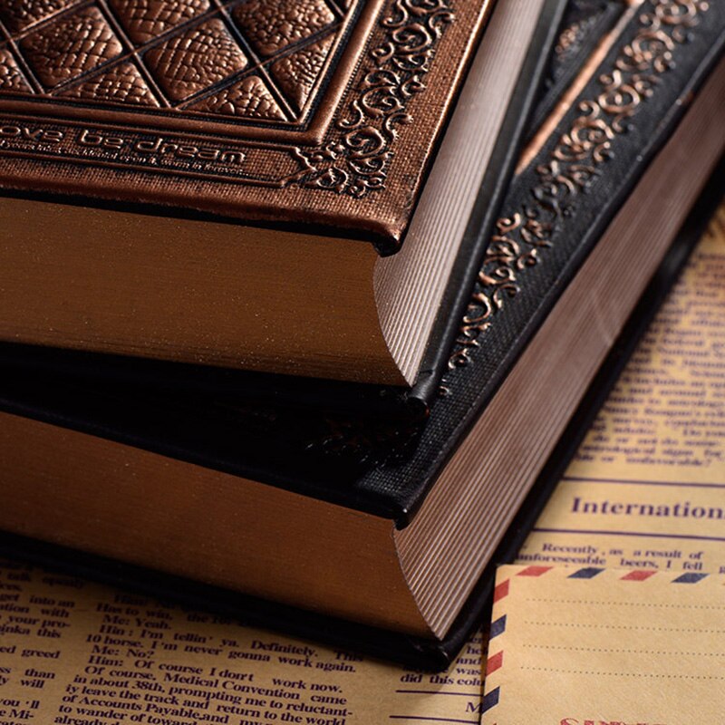 Europæisk vintage præg hardcover notesbog luksus læderbetræk sort guld dagbog journal bog kontor skole papirvarer leverancer
