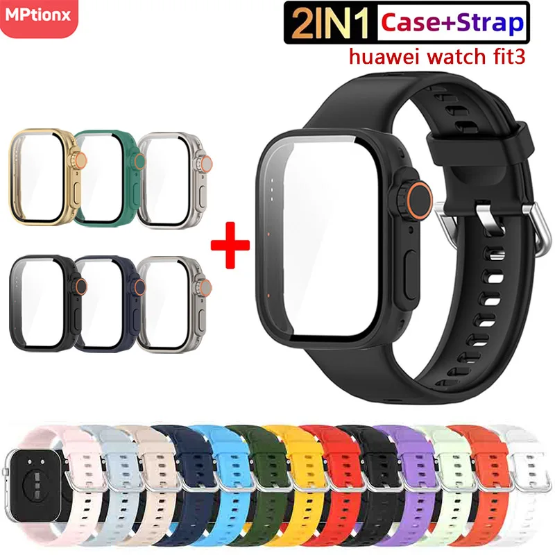 Correa de silicona para Huawei Watch Fit 3 Band con funda protectora de pantalla mejorada a Ultra2 funda para Huawei Fit 3 accesorios de muñeca