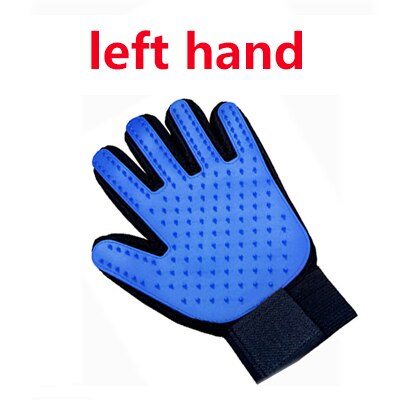 Guante para mascotas, guante para el cuidado del gato, guantes para Cepillar el pelo del gato, peine para perros para gatos, cepillo de masaje limpio para quitar el pelo: left Blue