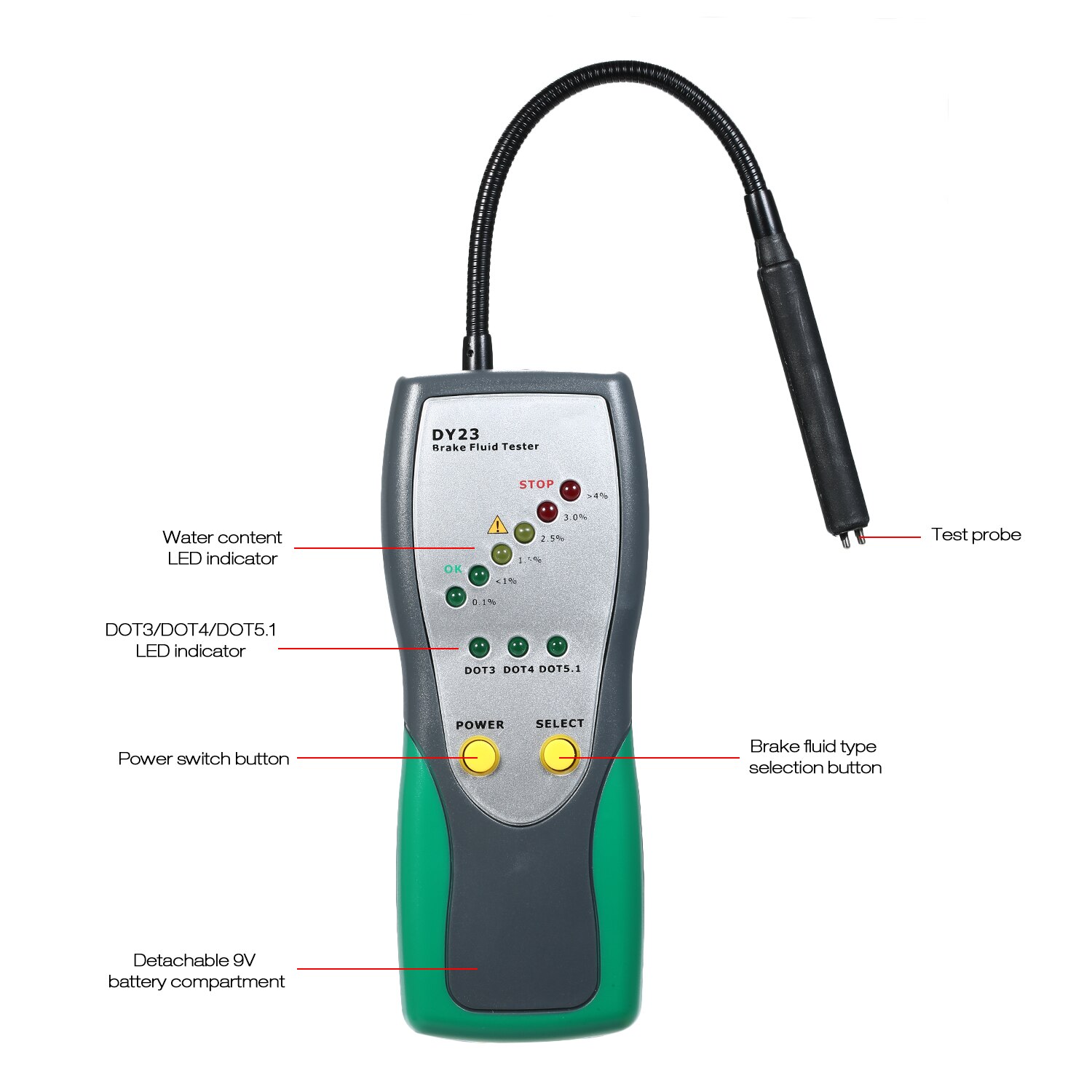 Car Diagnostic Tool Automotive Brake Fluid Tester Digital Brake Fluid Inspection with High Probe LED Indicator Display