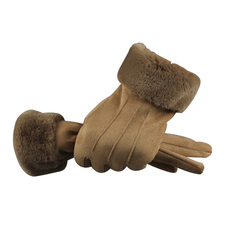Guantes de ante para Invierno para mujer, guantes de cuero con pantalla táctil, Dedo Largo, Otoño, cálidos, de terciopelo, para conducir
