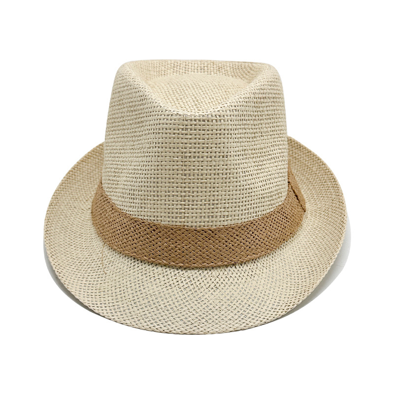Simple Solid Jazz Hat Men Outdoor Beach Hat Women Straw Hat Woven Stripe Sunshade Hat Casual Buckle Beach Sun Fedoras Panama Cap
