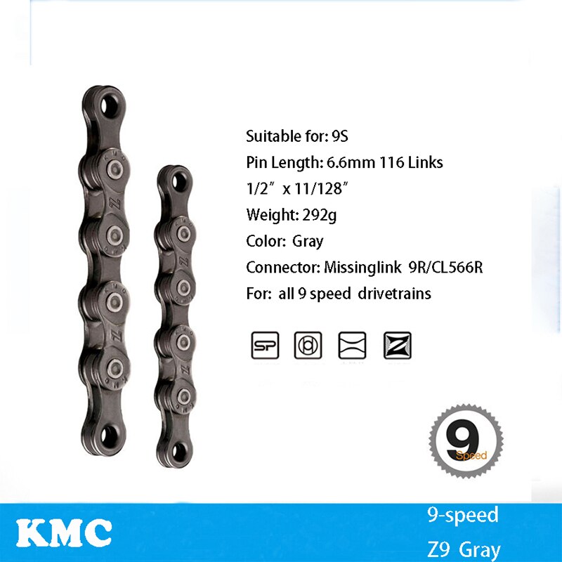 KMC Bicycle Chain X8 X9 X9sl X10 X10sl X11SL X12 Bike Chain For Shimano/SRAM 8 9 10 11 12 speed 116L MTB Road Cycing Chains part: Z9 gray