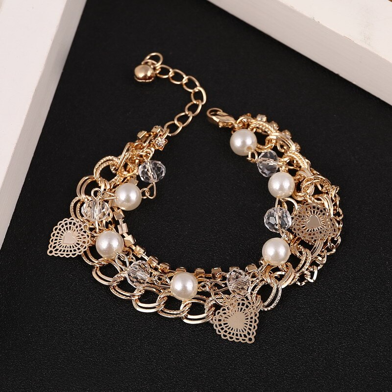 Handgemachten schmuck Frauen/Mädchen Kette Perlen Kristall Armbinde Herz Nachahmung Perle Anhänger Armbinde mehrschichtig Armbinde