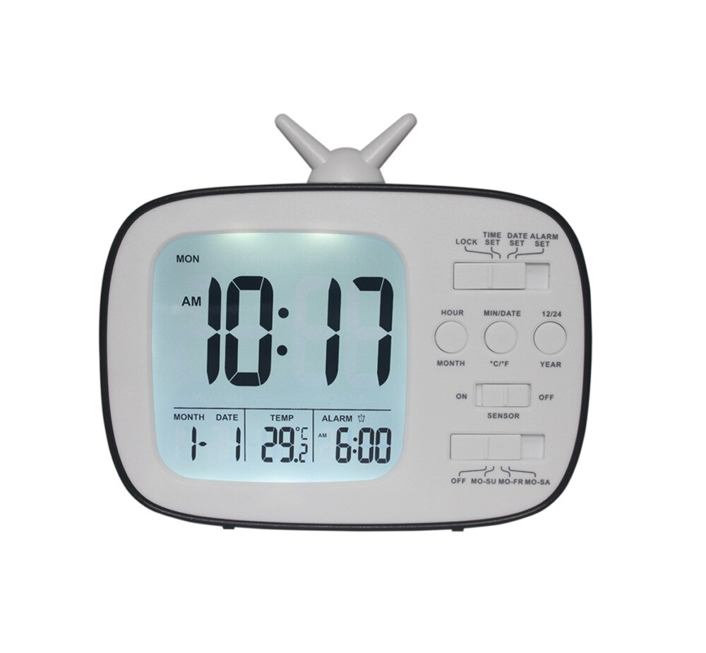 LCD Digital Desk Alarm Clock Bedroom Bedside Snooze Wake Up Light Digital Clock Thermometer: black