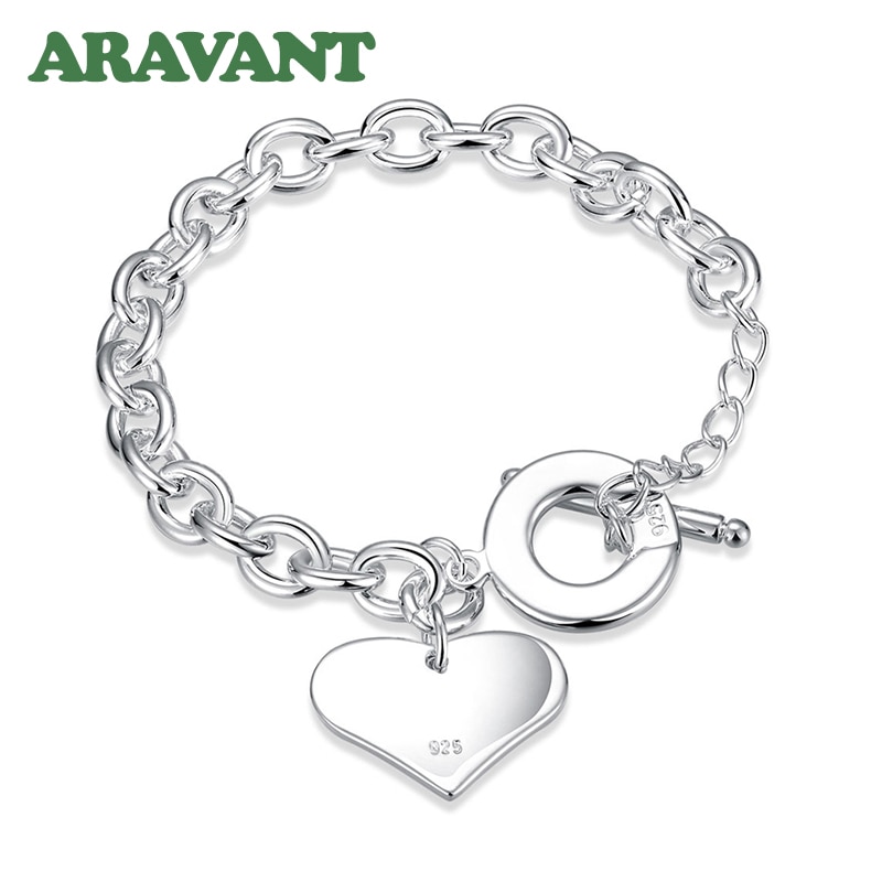 Donne Braccialetti in Argento 925 Chiusura alternare Braccialetto Del Cuore per Le Donne di Moda Gioielli in Argento 925