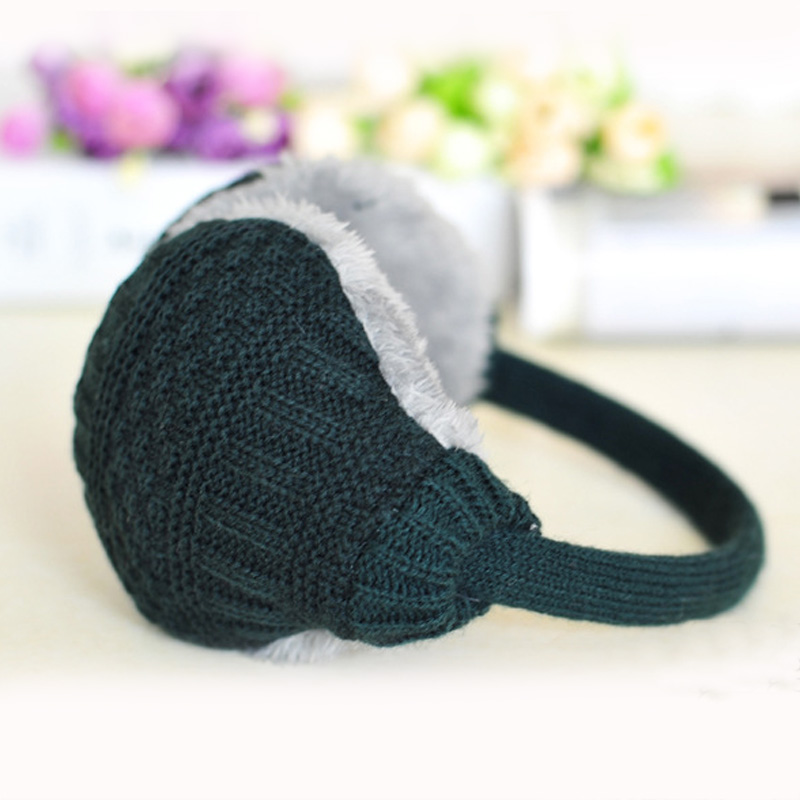 Nuevos auriculares de mujer de felpa orejeras para invierno, cálidos auriculares con manguitos para mujer y hombre: DarkGreen