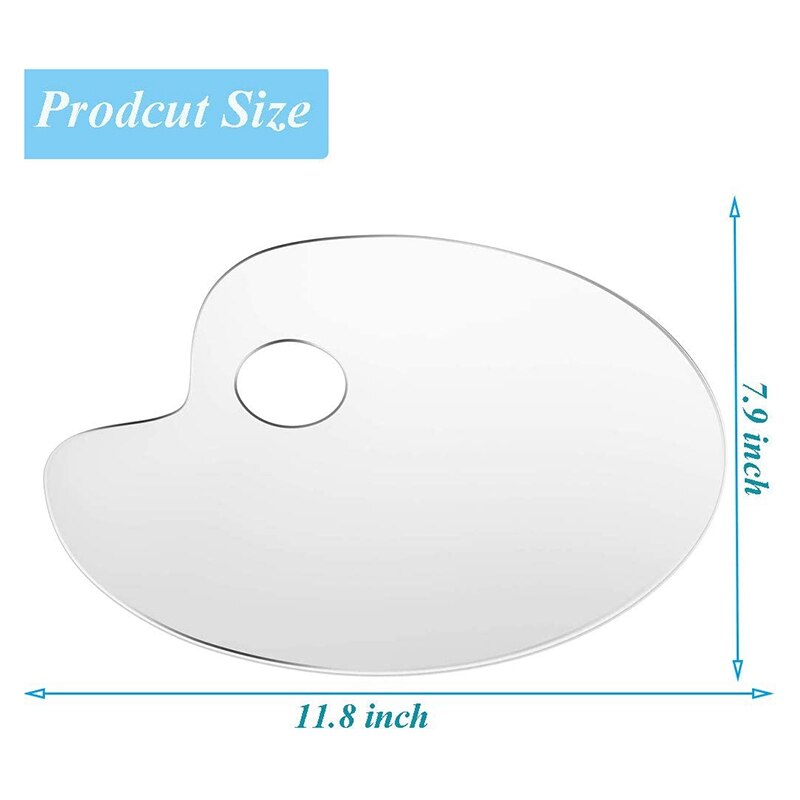 2Pcs Acrylic Artist Paint Palette 11.8 x 7.9 Inch Clear Oval Paint Palette Easy Clean Art Paint Pallet