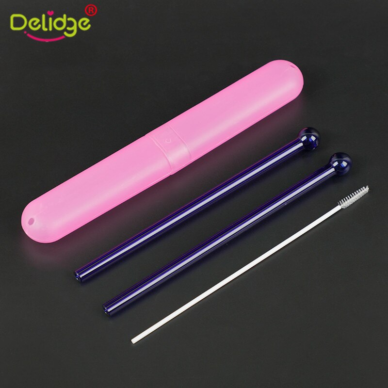 Tubo de cristal para beber hecho a mano, paja de colores con cepillo de limpieza del hogar, pajitas de vidrio reutilizables para fiestas, herramientas de Bar, 3 uds.