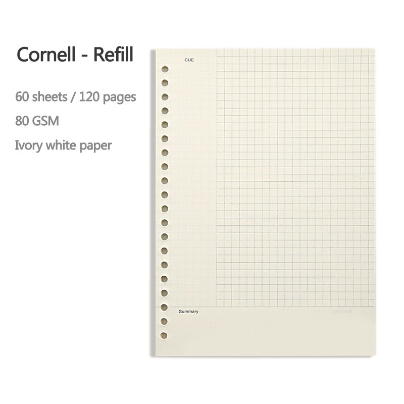Loose Leaf 20 Rings Notebook Set A5 Binder Blank, grid, lined, cornell planner sketchbook/diary/bullet journal School notepad: Cornell-Refill-A5