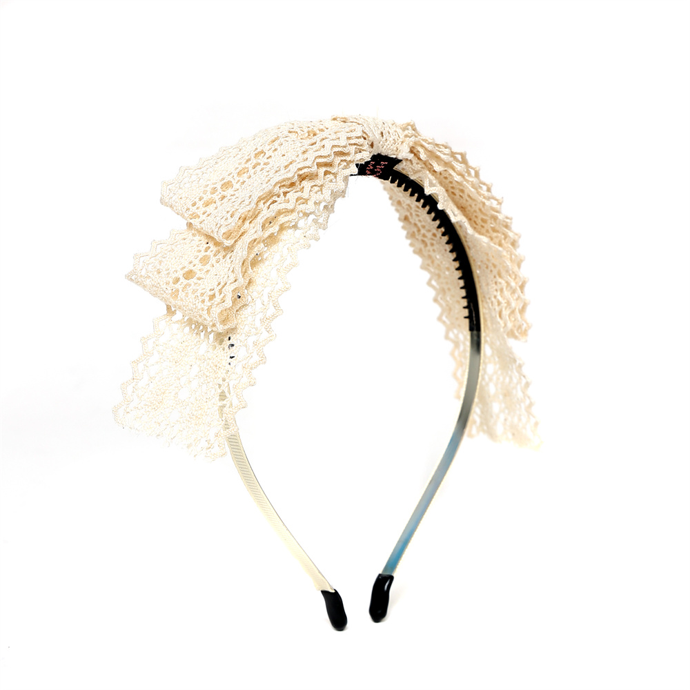 Hårbånd i bomuldsblonder, farverigt, elegant hårsløjfe, hårtilbehør, hårpandebånd med krøllet hår: Burgunder