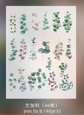 JIANWU – Autocollants washi, séries plantes et fleurs, 40 pièces, étiquette de scrapbook, décoration pour journal intime, fourniture de papeterie: you jia li