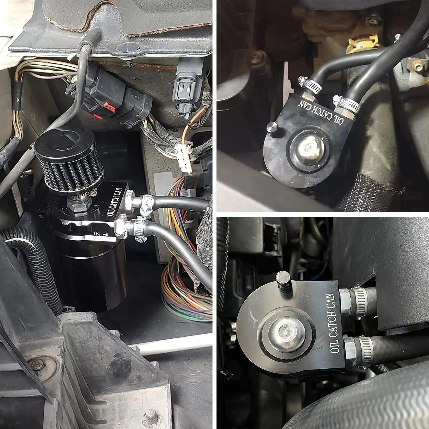 Universal Baffled Aluminum Oil Trap Reservoir Fuel Catch Tank With Air Filter Bracket Reservoir Hose Line