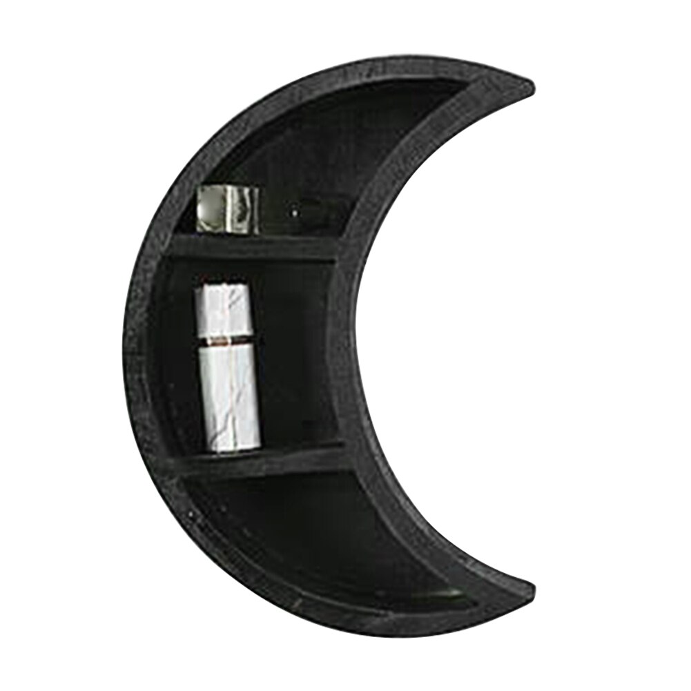 2pcs Display Rack Living Room Home Decor Space Saving Easy Install Sundries Rustic Crystals Wall Hanging Wooden Moon Shelf