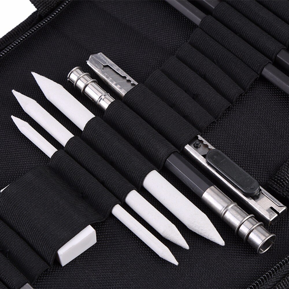 33pcs Drawing Sketch Pencil Kit Sketch Graphite Charcoal Pencils Sticks Erasers Sharpener Bag Art Supplies
