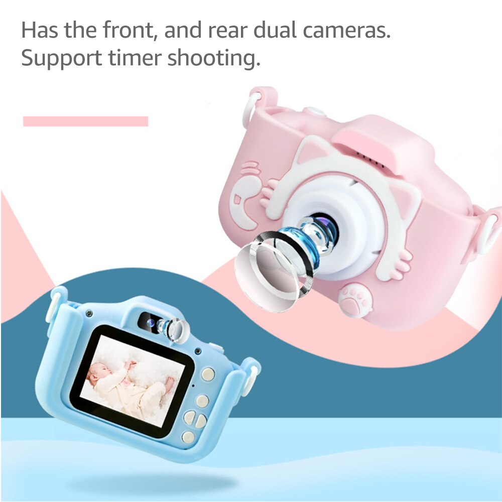 Mini Children Camera 20MP 1080P Small Cartoon Digital SLR Camera 2.0 Inch IPS Screen with Front & Rear Dual Cameras