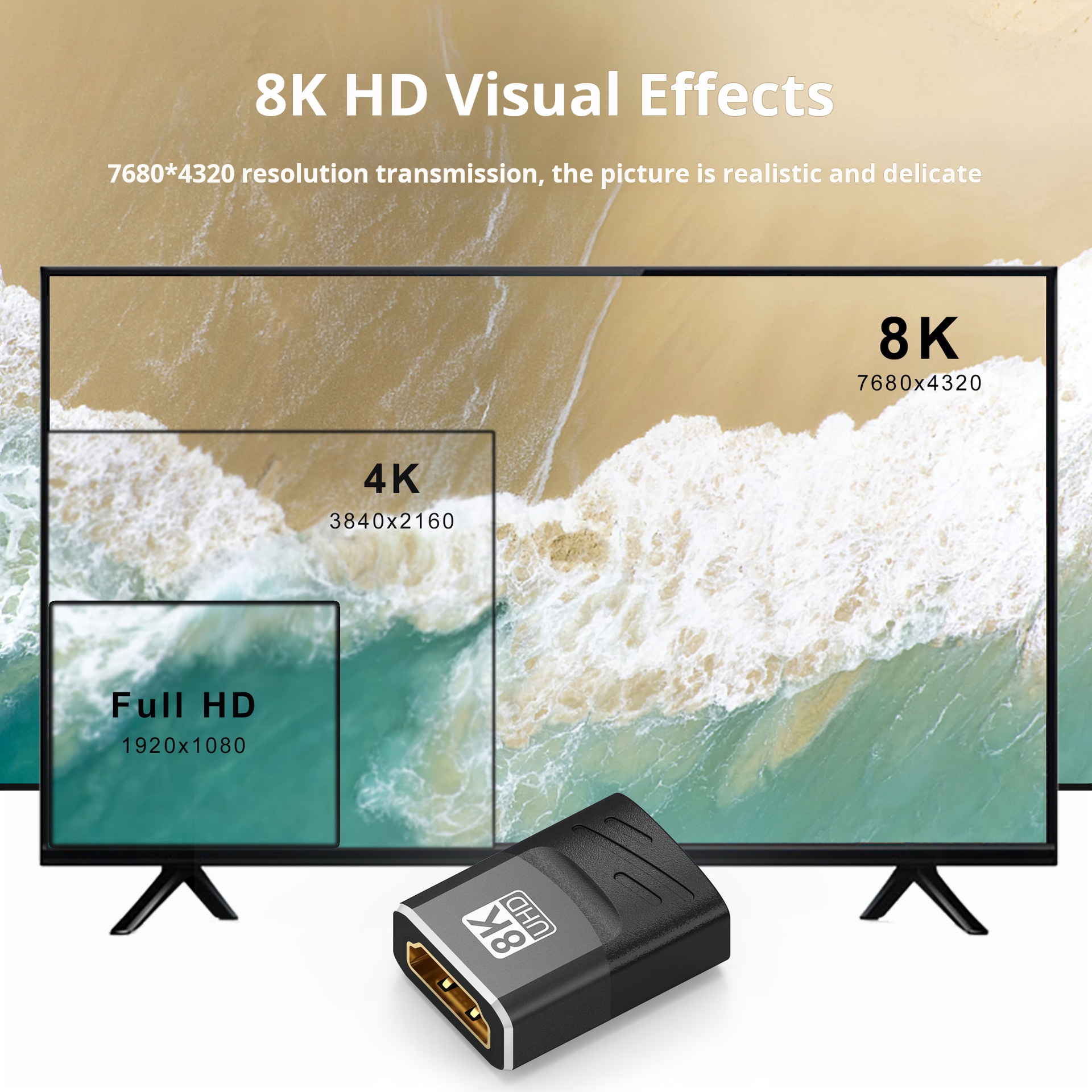 Tête d'extension HDTV2.1 8K mâle vers femelle, adaptateur résistant à 90 degrés pour budgétaire d'ordinateur