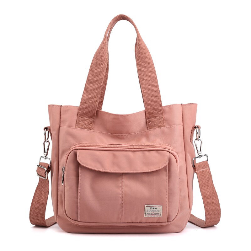 Mulher de moda saco de ombro de náilon multi-função casual tote à prova dwaterproof água macio carta saco do mensageiro sólido zíper bolsa feminina sac: Pink