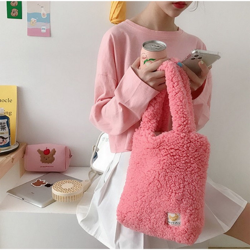 Winter Wolle Große Kapazität Nette Einfache Käufer taschen frauen tasche Handtaschen neue Schulter Taschen Weibliche: rosa