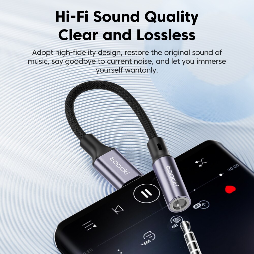 Toocki Adapter słuchawek USB typu C 3,5 Jack USB C do słuchawek 3,5 mm Kabel audio AUX do Huawei P30 Xiaomi Mi 10 9 Es