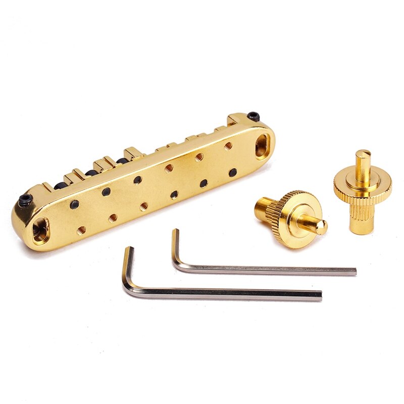 Brass Roller Adjustable Saddle Tune-O-Matic Zinc Alloy and Brass Rollers Bridge for Lp Electric Guitar,Gold