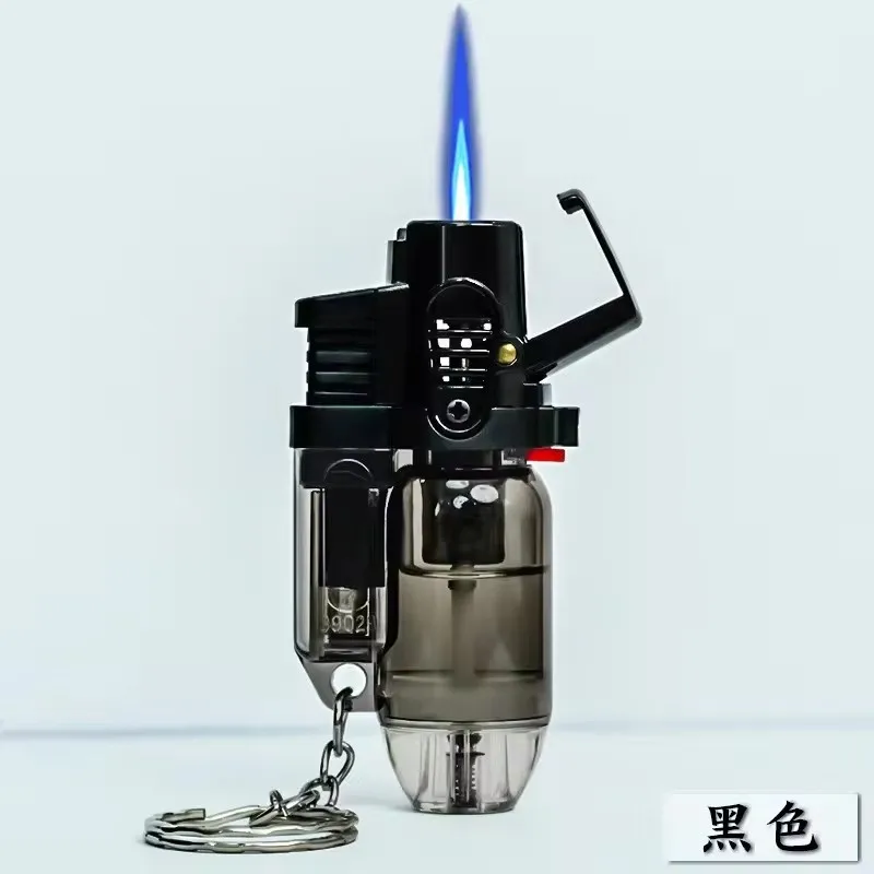 Briquet torche, briquets à jet de flamme verte, cuisine de réservoir de carburant visible coupe-vent à flamme réglable, extérieur, barbecue (sans gaz butane): BLEU CIEL