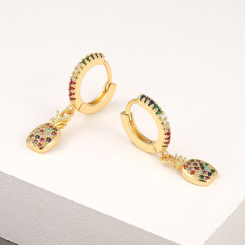 1 Paar Gouden Kleur Mini Ananas Fruit Oorbel Bohemian Regenboog Zirkoon Piercing Sieraden Voorkomen Allergie Accessoires