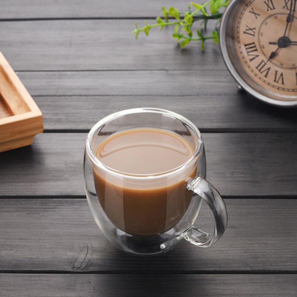 200ml dubbelwandige glazen koffie- en theekopjes, hittebestendig dubbellaags glas + handvat