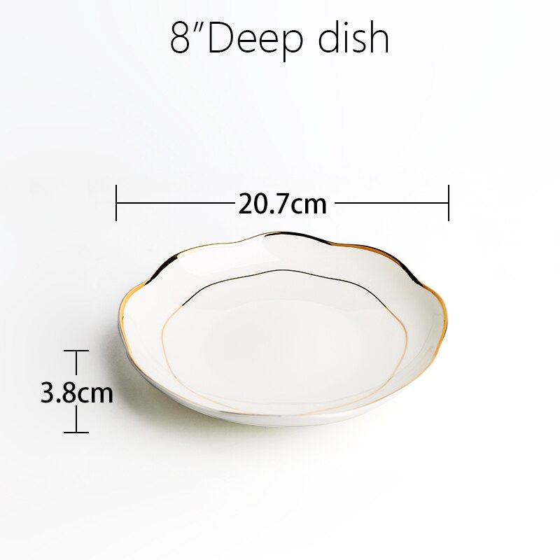 10 & 8 & 4 inch, real bone china dinner plate set, white porcelain plate, dishes for restaurant, white porcelain tray: 8 Deep dish
