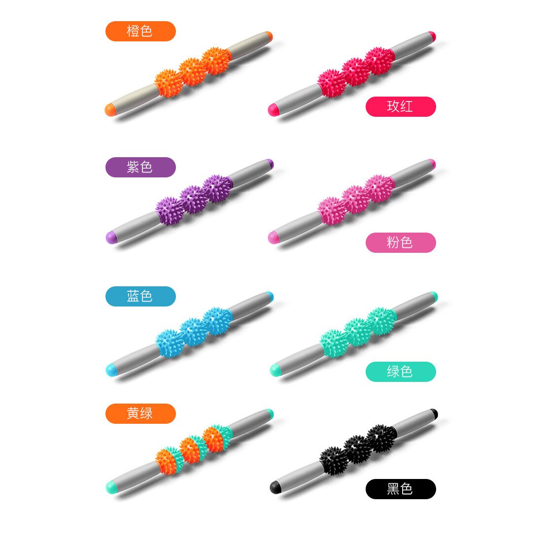 3 round Gym Muscle Massage Roller Yoga Stick Relax Tool Muscle Roller Sticks con Point Spiky Ball per Yoga