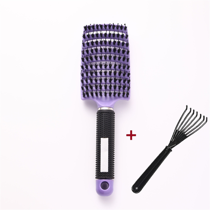 Hair Scalp Massage Comb Bristle Nylon Hairbrush Wet Curly Detangle Anti-Static Hair Brush Salon Hairdressing Style: Dark purple